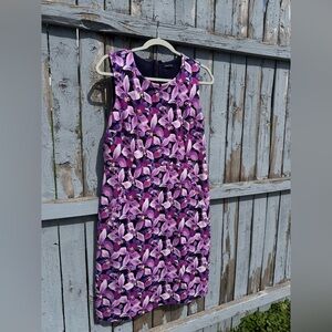 LANDS END Women’s Dress Medium size 8 Sleeveless Purple Iris Flowers Pockets
